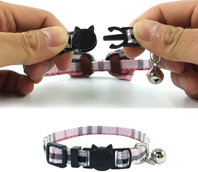 Cat Collar Breakaway with Bell and Bow Tie, Plaid Design Adjustable Safety - Image 6