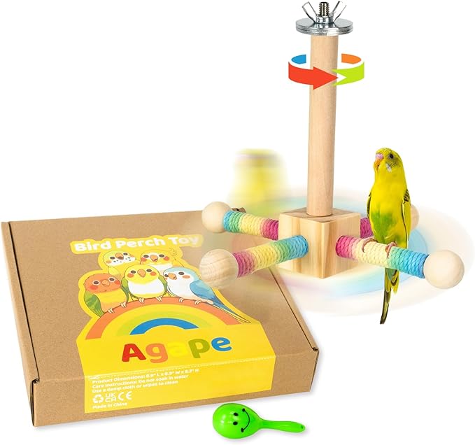 Agape Bird Toy, Parrot 360° Interactive Rotating Perch, Bird Cage Accessories by Agape