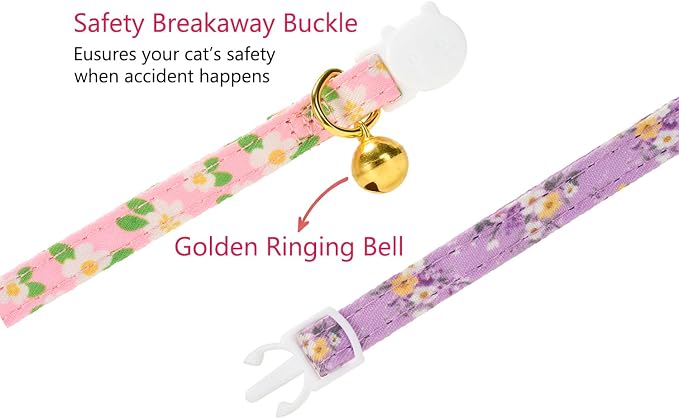 2 Pack Floral Cat Collars with Bow Tie and Bell Adjustable Breakaway Bowtie - Image 4