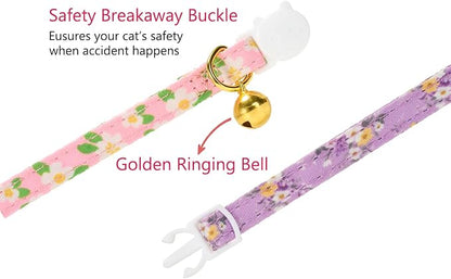 2 Pack Floral Cat Collars with Bow Tie and Bell Adjustable Breakaway Bowtie - Image 4