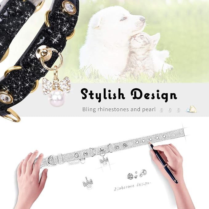 PetsHome Cat Collar, Dog Collar, PU Leather Adjustable Pet Collar - Image 2