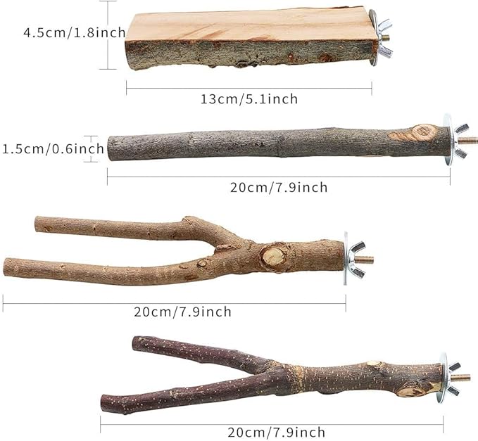 BILLIOTEAM 4 Pack Natural Wood Bird Perch Parrot Stand Branches Fork Toys - Image 2