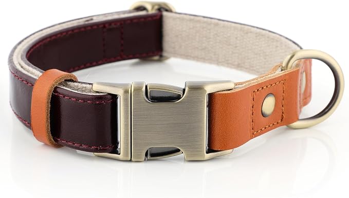 Plutus Pet Genuine Leather & Hemp Dog Collar – Adjustable Heavy Duty Pet Collar by PLUTUSPET