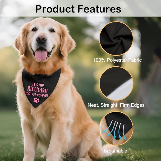It's My Birthday Mother Puppers Black Dog Bandana, Birthday Gifts - Image 3
