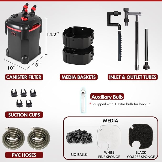 225GPH Canister Filter, External Aquarium Filter Ultra-Quiet Water Circulation - Image 6