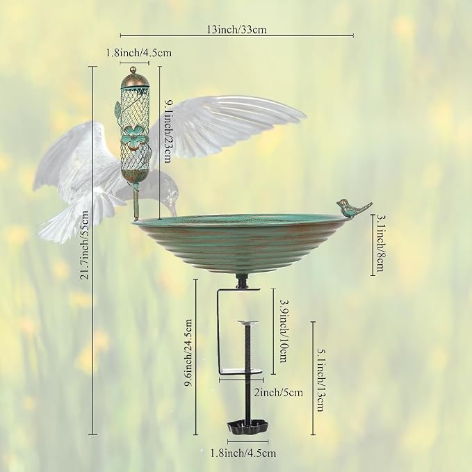 DREAMSOUL 13 Inches Deck Bird Bath, Metal Bird Bath Bowl Unheated - Image 3