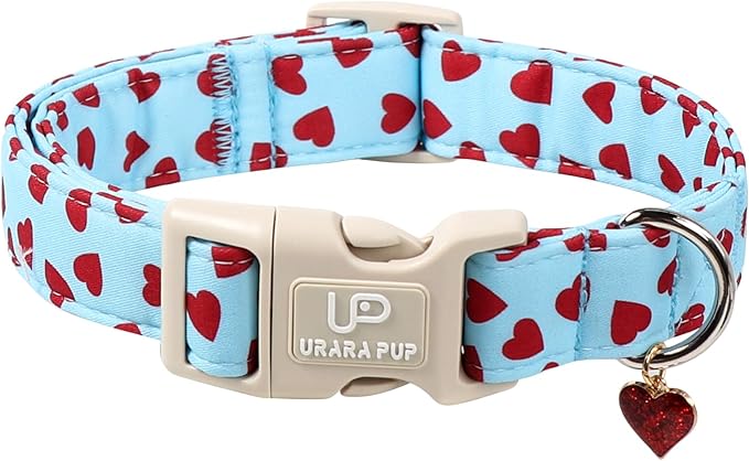 Valentine's Dog Collar, UP URARA PUP Pink Heart Adjustable Pet Collar by UPURARAPUP