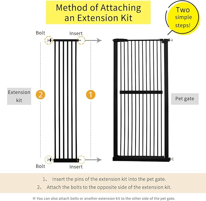 Lumizone Extra Tall Pet Gate 55.12" High Pressure Mounted 12.60" Wide Extension - Image 3