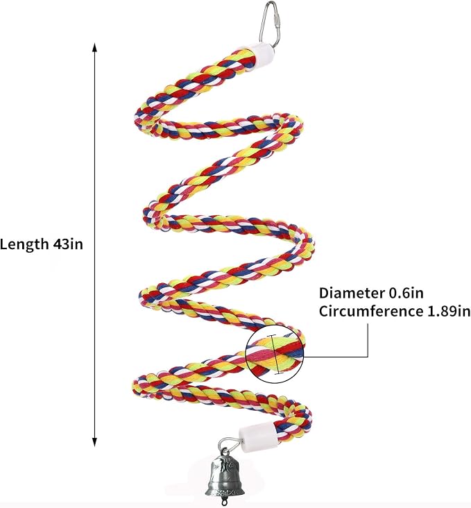 2Pcs 43'' Bird Rope Perches Birdcage Swing Toys 100% Cotton Natural Bird Perch - Image 3