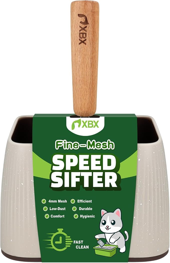 XBX Cat Litter Scoop with Holder – Metal Mesh Litter Scooper, Wooden Handle - Image 3