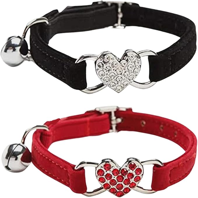Heart Bling Cat Collar with Safety Belt and Bell Adjustable 8-10 inches by WDPAWS