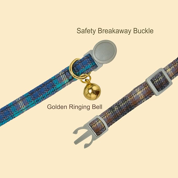 Cotton Bowtie Cat Collar with Bell 2 Pack Plaid Breakaway Kitten Collars with - Image 3