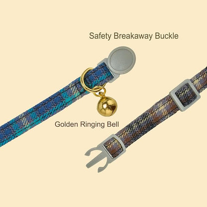 Cotton Bowtie Cat Collar with Bell 2 Pack Plaid Breakaway Kitten Collars with - Image 3