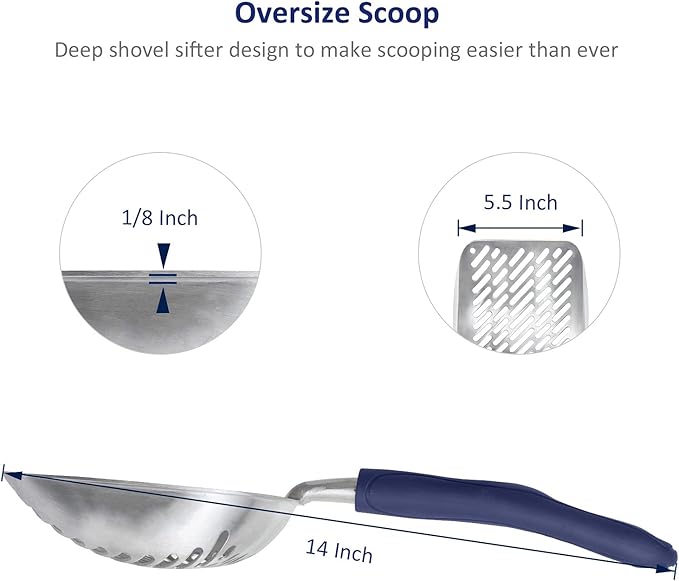 WePet Cat Litter Scoop, Aluminum Alloy Sifter, Kitty Metal Scooper, Deep Shovel - Image 2