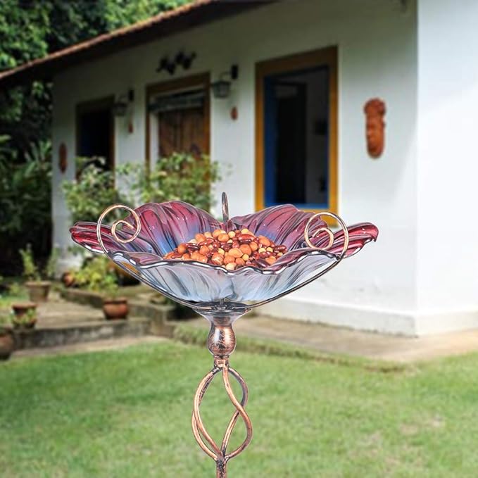 MUMTOP 31 Inch Height Glass Birdbath Birdfeeder - Image 5