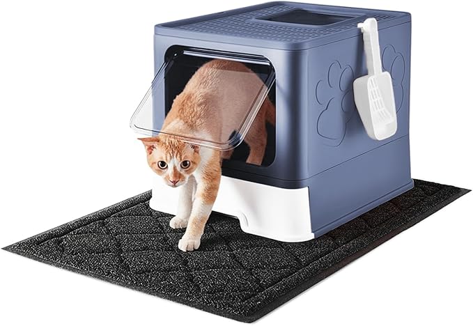 Cat Litter Box with X-Large Litter Mat and Scoop, Large Covered Litter Box with by Medario