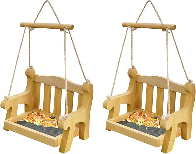 GDYOOSHOW Set of 2 Regency Porch Swing Bird Feeder Cedar Bench Shaped Squirrel by GDYOOSHOW
