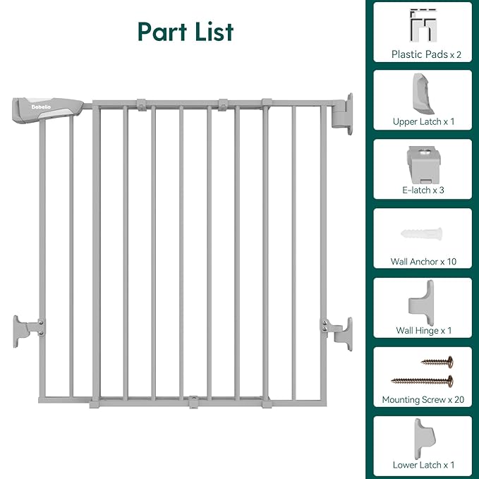 Babelio Baby Gate for Stairs, Kitchen & Doorways, 26-43" W 28" H No Bottom Bar| - Image 7