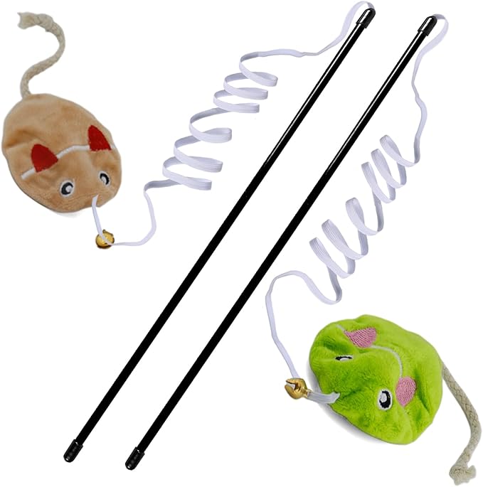 Interactive Cat Toy Wand with Catnip Mouse, Cat Teaser Wand Rainbow String by URMYONLY