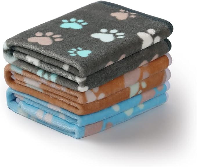 Luciphia 1 Pack 3 Blankets Fluffy Premium Fleece Pet Blanket Flannel Paw by luciphia