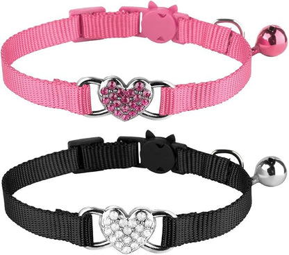 2 Pcs Cat Collars Heart Bling Breakaway by Mtliepte