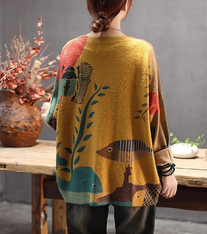 YESNO Women Christmas Sweater Graphic Printed Oversized Pullover Sweaters - Image 3