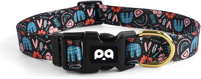 QQPETS Adjustable Soft Dog Collar: Print Flower Pink Multicolor Cute Patterns by QQPETS