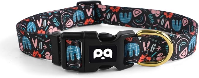QQPETS Adjustable Soft Dog Collar: Print Flower Pink Multicolor Cute Patterns by QQPETS