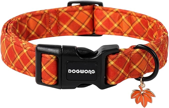 DOGWONG Fall Plaid Dog Collar, Cherkered Autumn Dog Collars, Adjustable Cute by DOGWONG