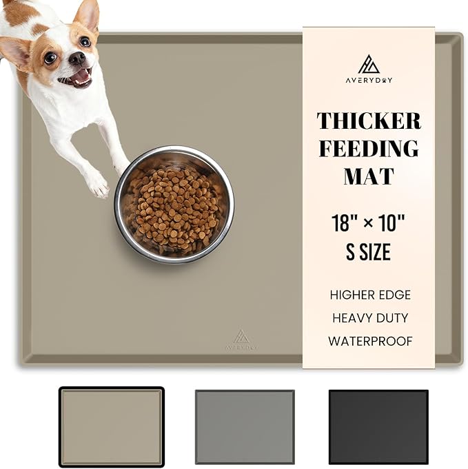 AVERYDAY 100% Waterproof Thicker Silicone Dog Food Mat, 0.63'' Raised Edge Bowl by YourAveryDay
