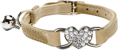 Heart Bling Cat Collar with Safety Belt and Bell Adjustable 8-10 inches by WDPAWS