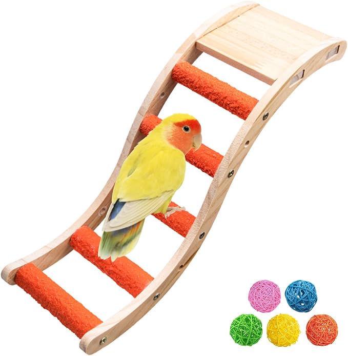 Hamiledyi Nature Wooden Bird Ladder Pet Parrots Climb Bridge Exercise Stands by Hamiledyi