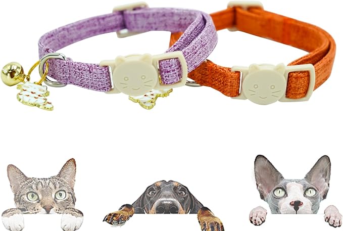 Elegant little tail 2 Pack Cat Collar- Halloween Orange&Purple Linnet Cat - Image 4