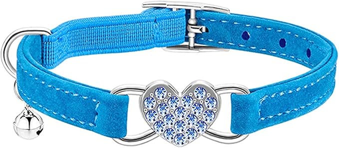 Heart Bling Cat Collar with Safety Belt and Bell Adjustable 8-10 inches by WDPAWS