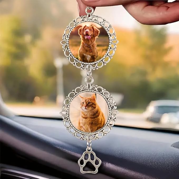 Custom Pet Photo Car Charm, Personalized Pet Memorial Rearview Charm, Paw - Image 4