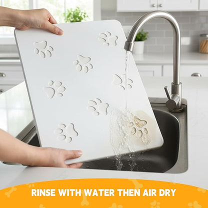 White Diatomaceous Earth Dog Bowl Mat | Non-Slip Pet Food & Water Mat | Square - Image 6