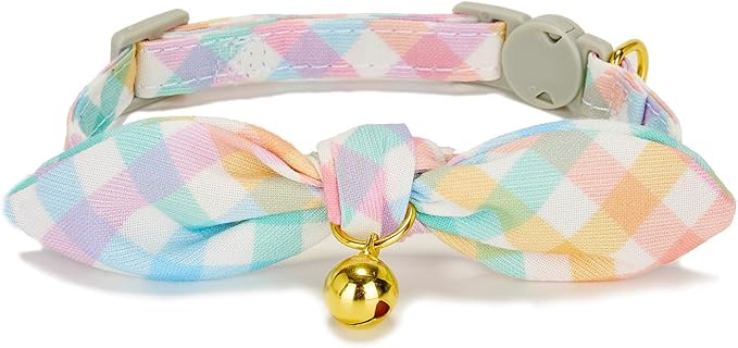 Bowtie Cat Collar with Bell, 2 Pack Cotton Breakaway Kitten Collars with - Image 2