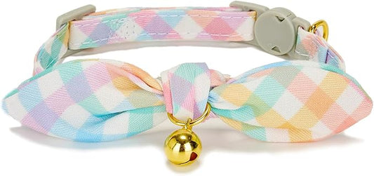 Bowtie Cat Collar with Bell, 2 Pack Cotton Breakaway Kitten Collars with - Image 2