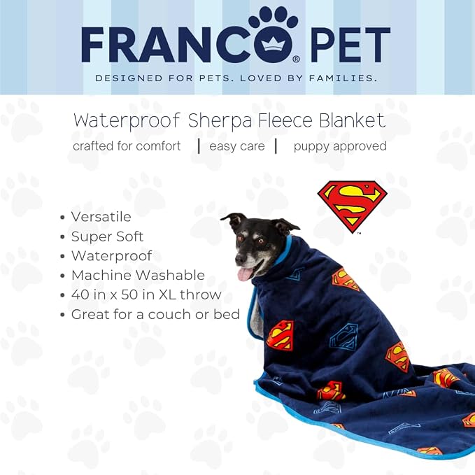 Franco Pet Superman DC Comics Super Soft Cozy Waterproof Sherpa-Backed Blanket - Image 2