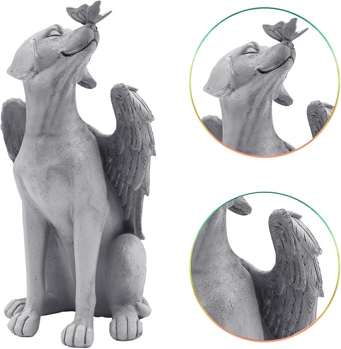 Angel Figurine Memorial Pet Puppy Dog Butterfly Stone Statue - Image 4