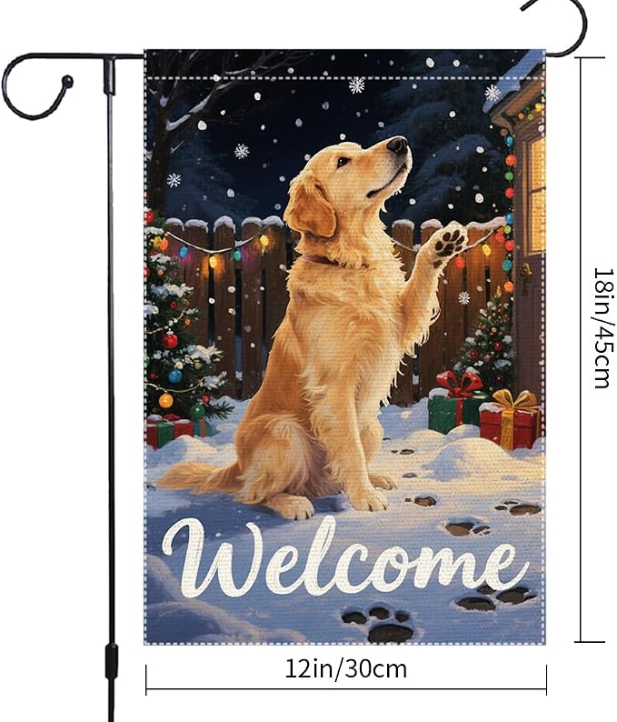 Golden Retriever Welcome Garden Flag 12x18 Inch Double Sided Christmas Winter - Image 3