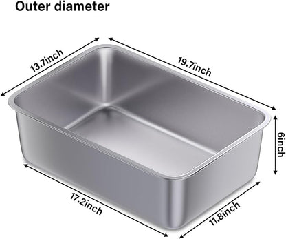 Stainless Steel Litter Box, 19.7"x13.7"x6" Large Metal Litter Box - Image 2