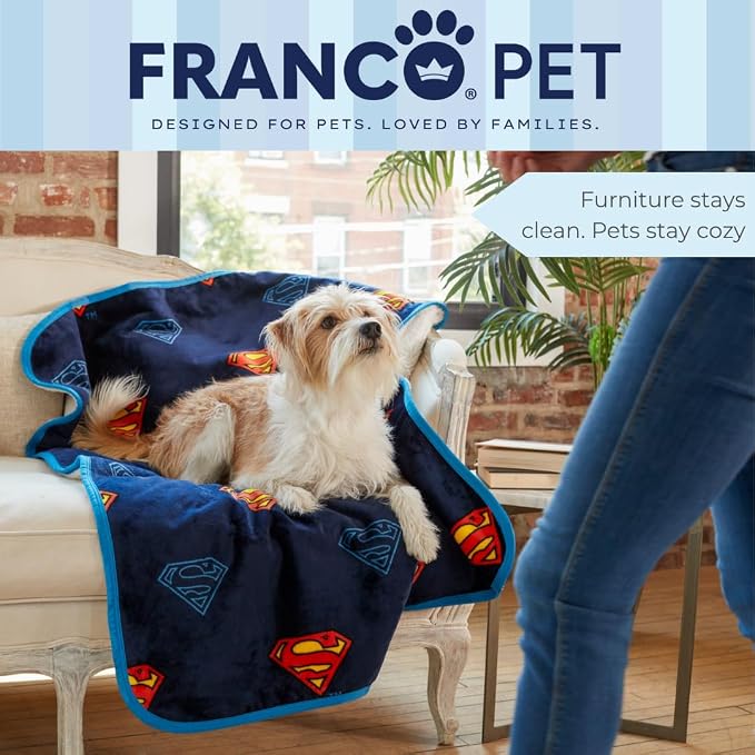 Franco Pet Superman DC Comics Super Soft Cozy Waterproof Sherpa-Backed Blanket - Image 6