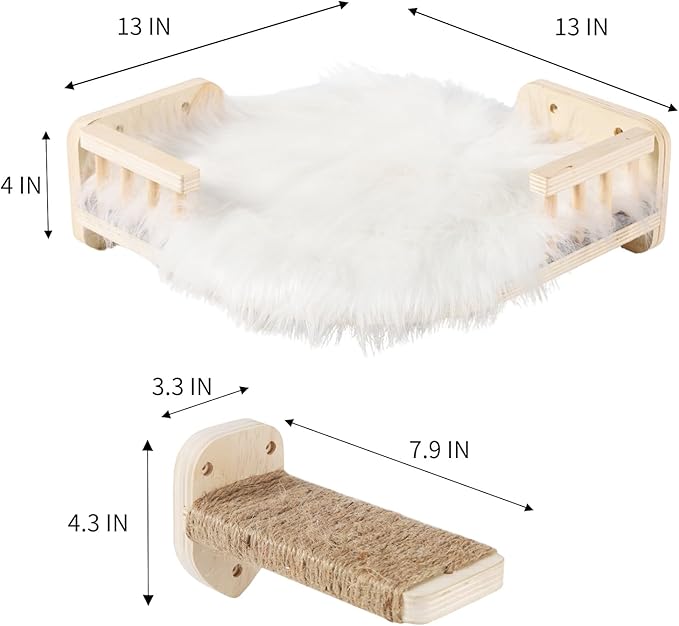 Cat Wall Shelves with 3 Steps Scratch Post, Climbing Shelf and Hammock - Image 7