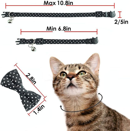 Cat Collar with Bell and Bow Tie, Breakaway Clasp Cute Dots Kitty Kitten - Image 6