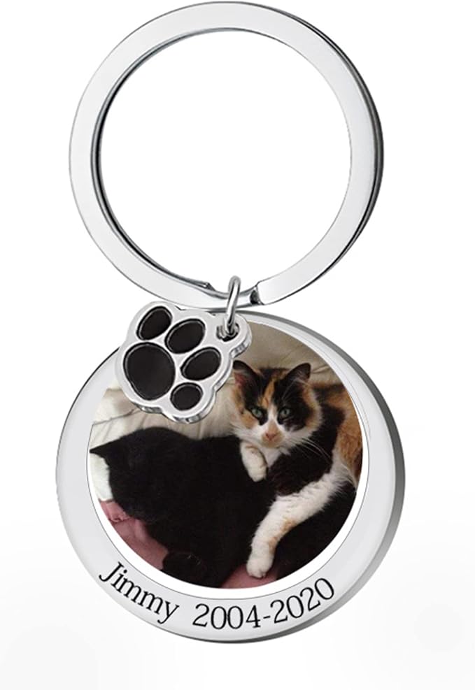 Custom Pet Photo Keychain Personalized Photo Pawprint Dog Tag Keychain Engraved - Image 4