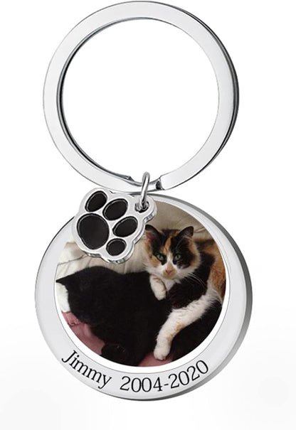 Custom Pet Photo Keychain Personalized Photo Pawprint Dog Tag Keychain Engraved - Image 4