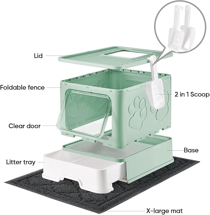 Cat Litter Box with X-Large Litter Mat and Scoop, Large Covered Litter Box with - Image 4
