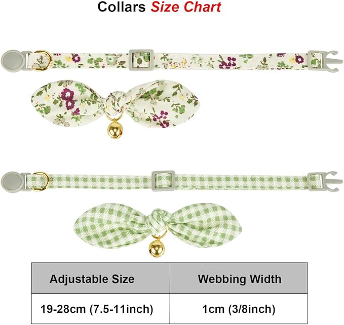 2 Pack Cotton Cat Collar, Removable Bowtie, Floral Pattern, Safety Breakaway - Image 3