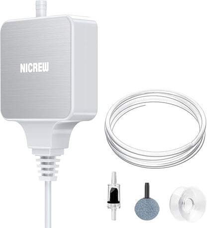 NICREW Nano Silent Aquarium Air Pump White, Aquarium Aerator by NICREW
